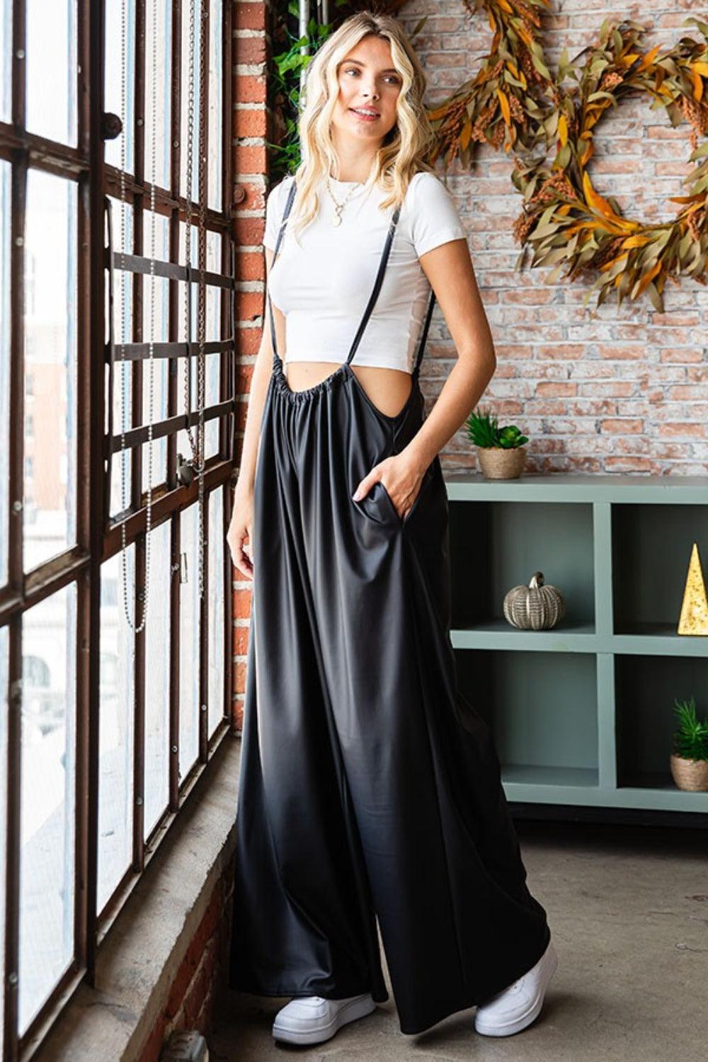 First Love Drawstring Back Spaghetti Strap Wide Leg Overall Carauana Store