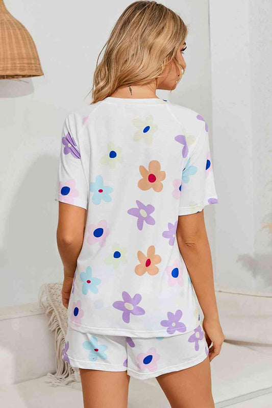 Floral Round Neck Raglan Sleeve Top and Shorts Lounge Set Carauana Store