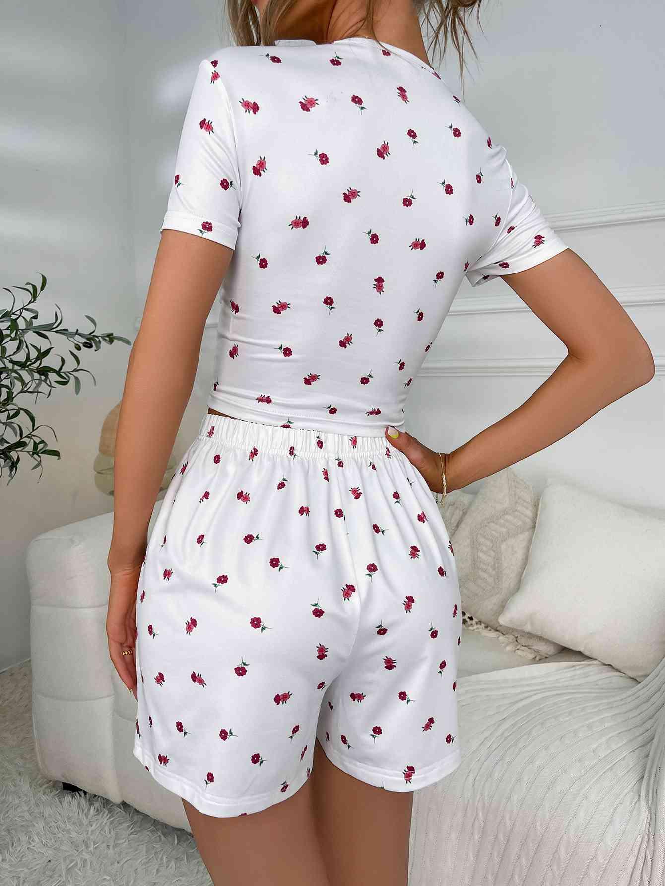 Floral Ruched T-Shirt and Shorts Lounge Set Carauana Store