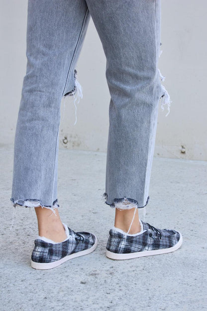 Forever Link Plaid Plush Flat Sneakers Carauana Store
