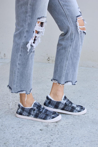Forever Link Plaid Plush Flat Sneakers Carauana Store