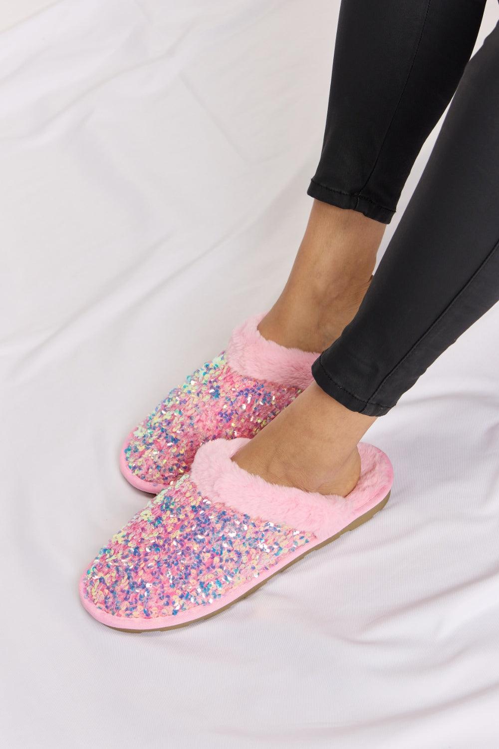 Forever Link Sequin Plush Round Toe Slippers Carauana Store