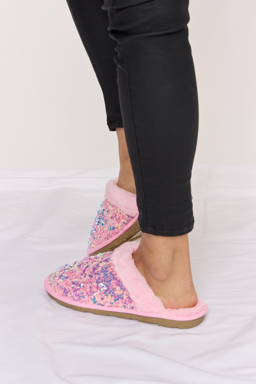 Forever Link Sequin Plush Round Toe Slippers Carauana Store