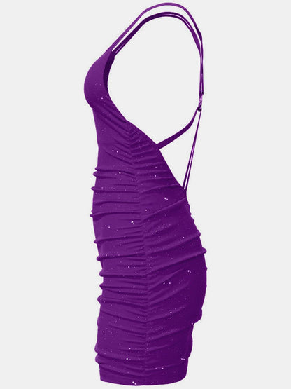 Glitter Double Spaghetti Straps Mini Dress Carauana Store