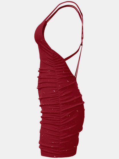 Glitter Double Spaghetti Straps Mini Dress Carauana Store