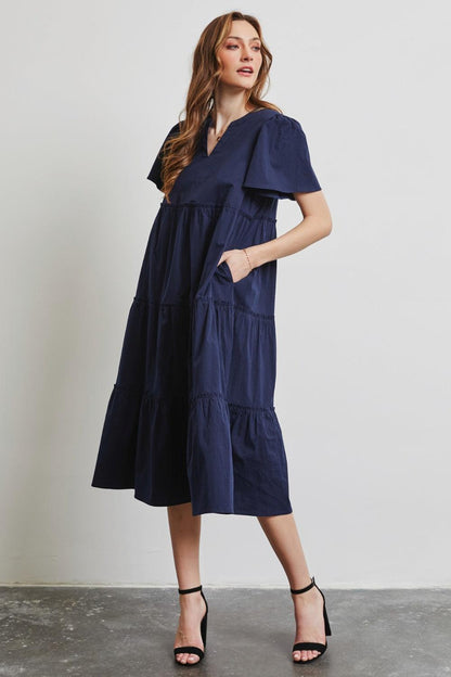 HEYSON Full Size Cotton Poplin Ruffled Tiered Midi Dress Carauana Store