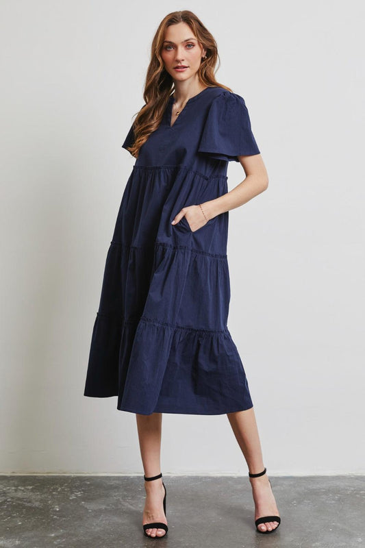 HEYSON Full Size Cotton Poplin Ruffled Tiered Midi Dress Carauana Store
