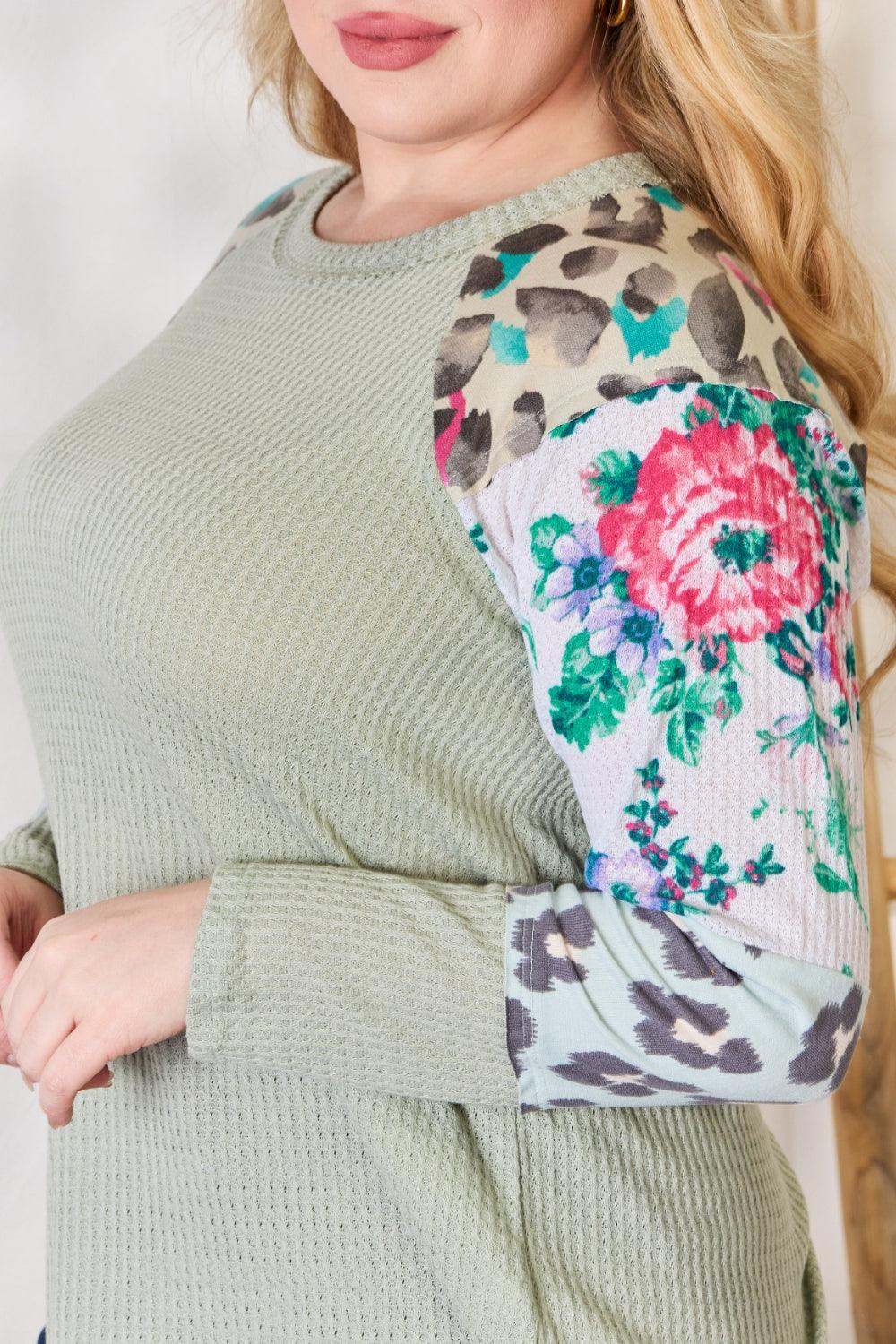 Hailey & Co Full Size Printed Round Neck Blouse Carauana Store