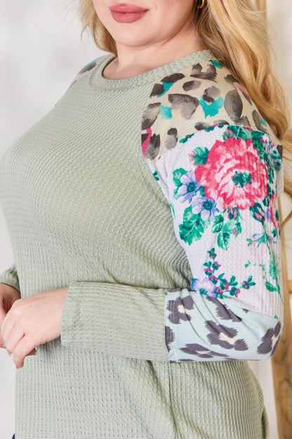 Hailey & Co Full Size Printed Round Neck Blouse Carauana Store