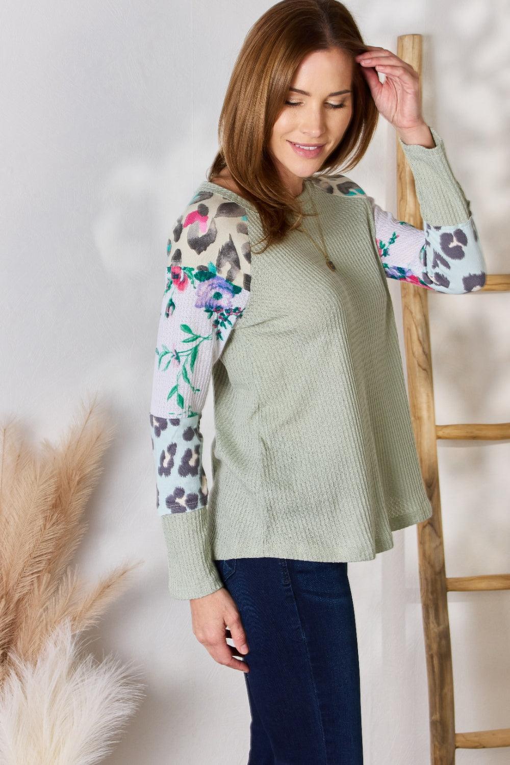 Hailey & Co Full Size Printed Round Neck Blouse Carauana Store