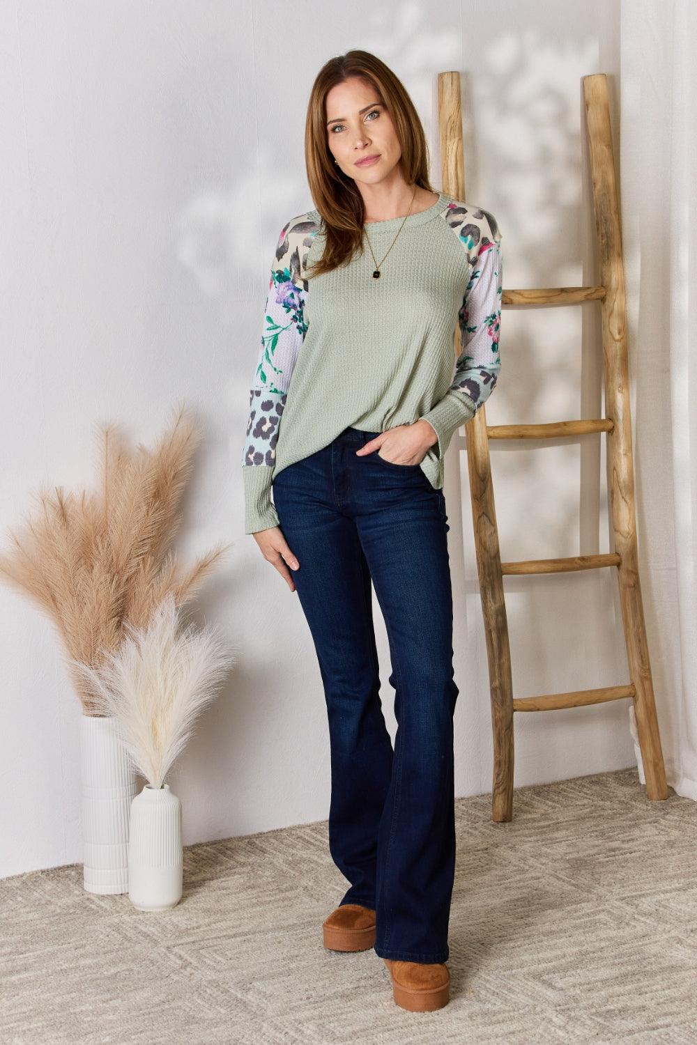 Hailey & Co Full Size Printed Round Neck Blouse Carauana Store