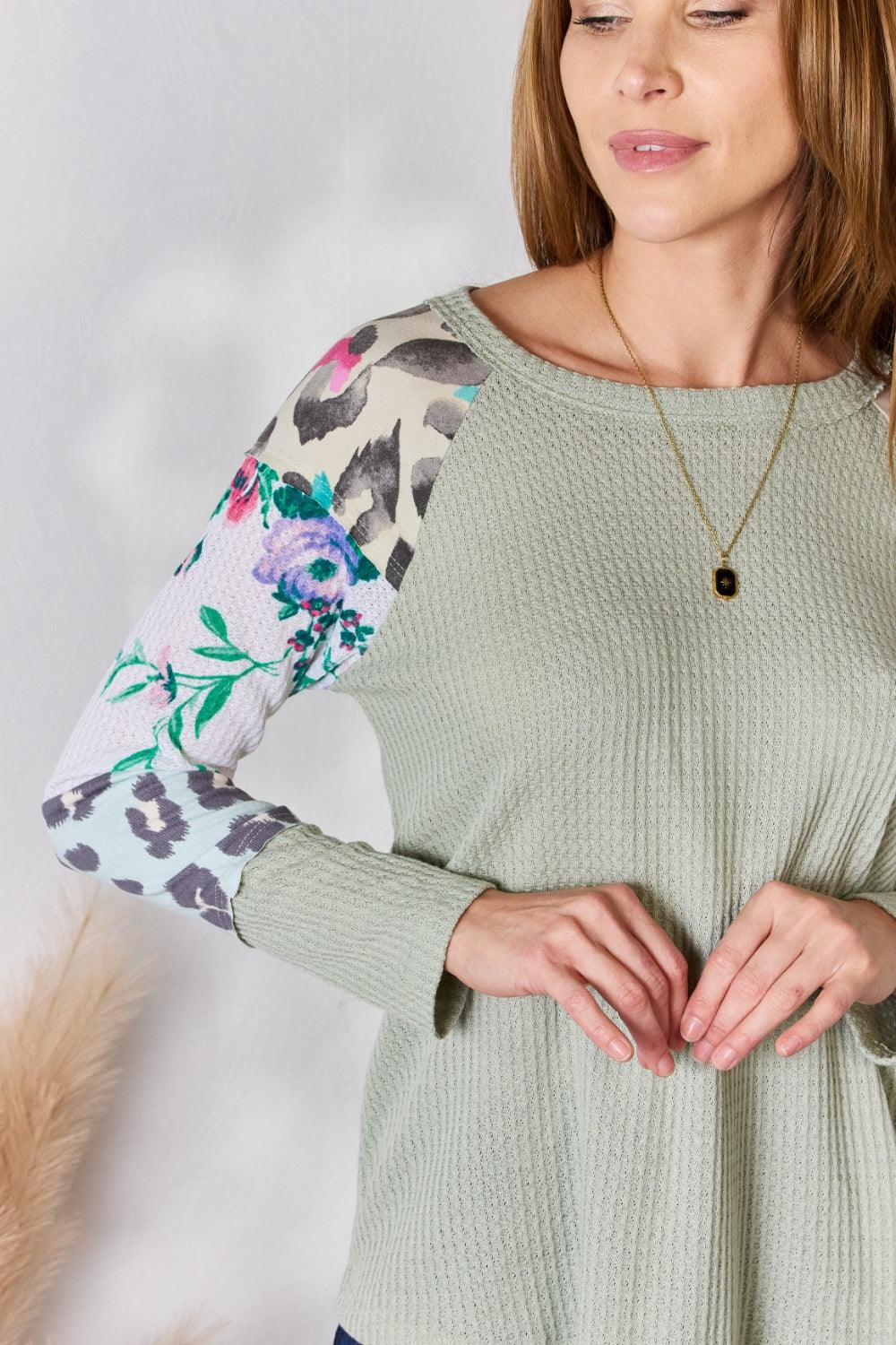 Hailey & Co Full Size Printed Round Neck Blouse Carauana Store