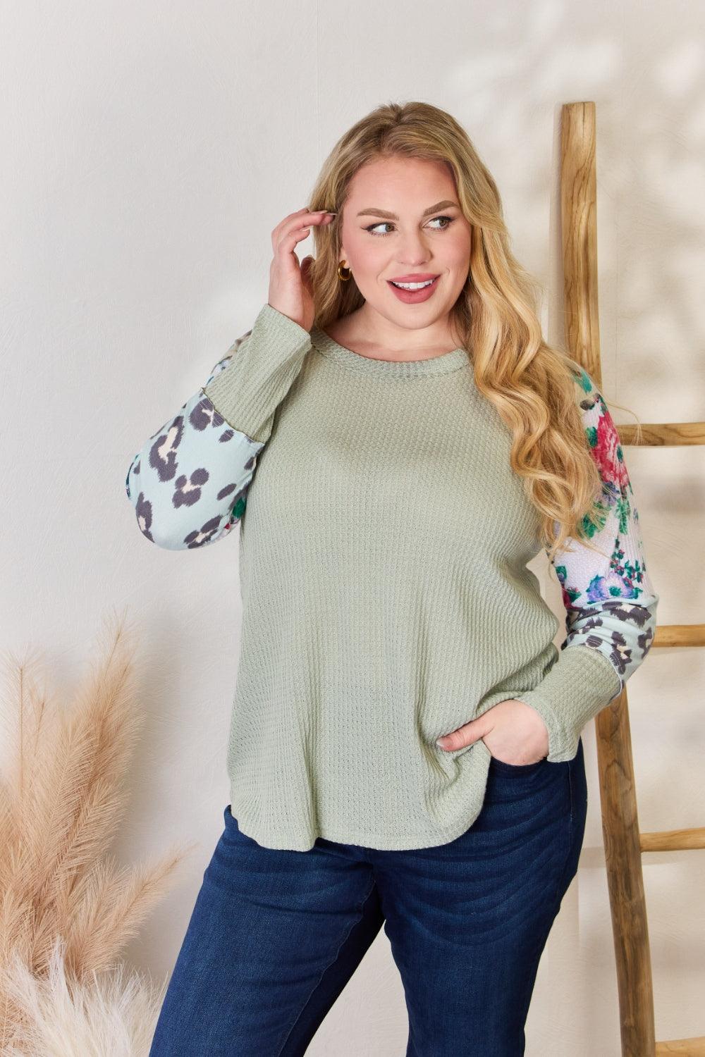 Hailey & Co Full Size Printed Round Neck Blouse Carauana Store