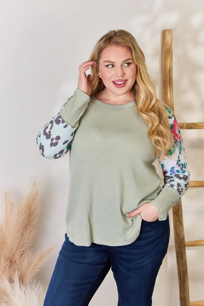 Hailey & Co Full Size Printed Round Neck Blouse Carauana Store