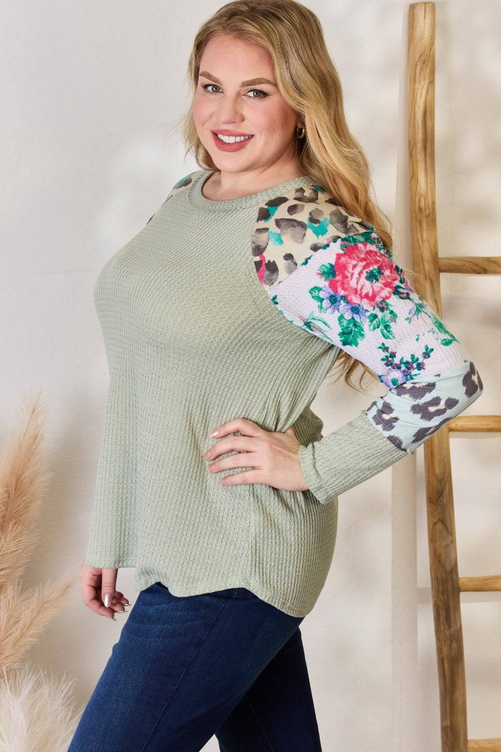 Hailey & Co Full Size Printed Round Neck Blouse Carauana Store