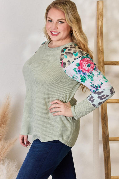 Hailey & Co Full Size Printed Round Neck Blouse Carauana Store