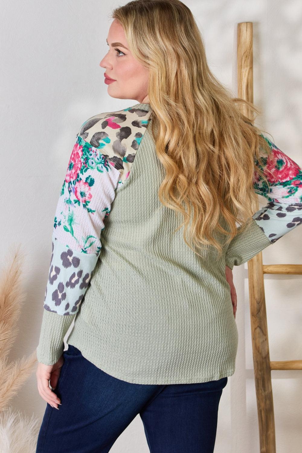 Hailey & Co Full Size Printed Round Neck Blouse Carauana Store