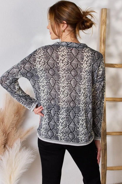 Hailey & Co Full Size Snakeskin V-Neck Long Sleeve Top Carauana Store