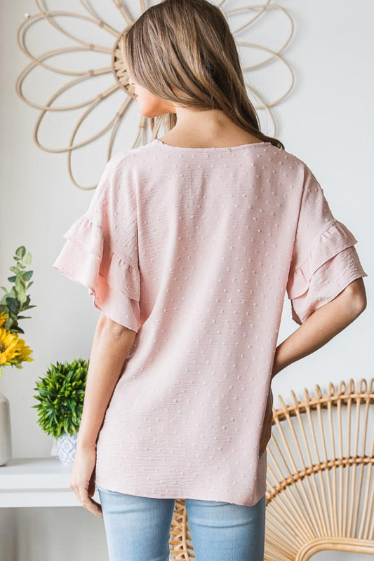 Heimish Full Size Swiss Dot Ruffle Short Sleeve Top Carauana Store
