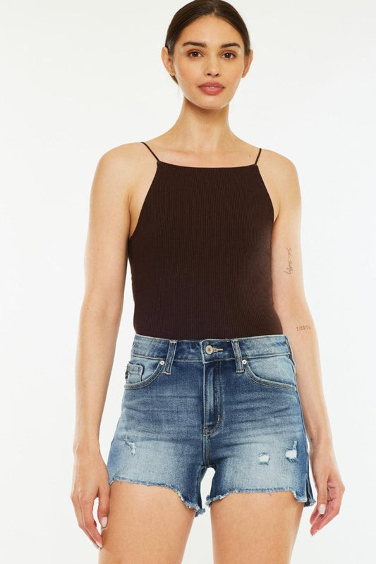Kancan High Waist Raw Hem Denim Shorts Carauana Store