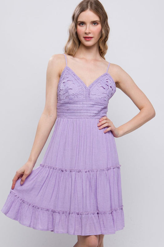 LOVE TREE Lace Detail Tied V-Neck Mini Cami Dress Carauana Store