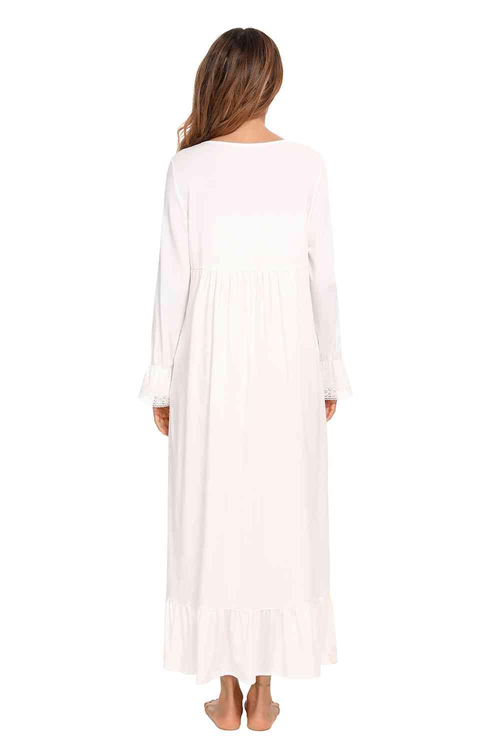 Lace Detail Square Neck Flounce Sleeve Night Dress Carauana Store
