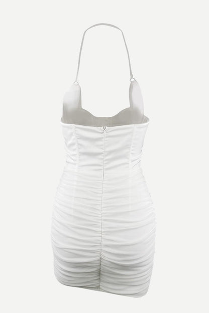 Lace-Up Ruched Halter Neck Sleeveless Wrap Dress Carauana Store