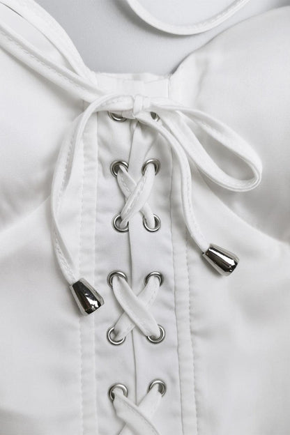 Lace-Up Ruched Halter Neck Sleeveless Wrap Dress Carauana Store