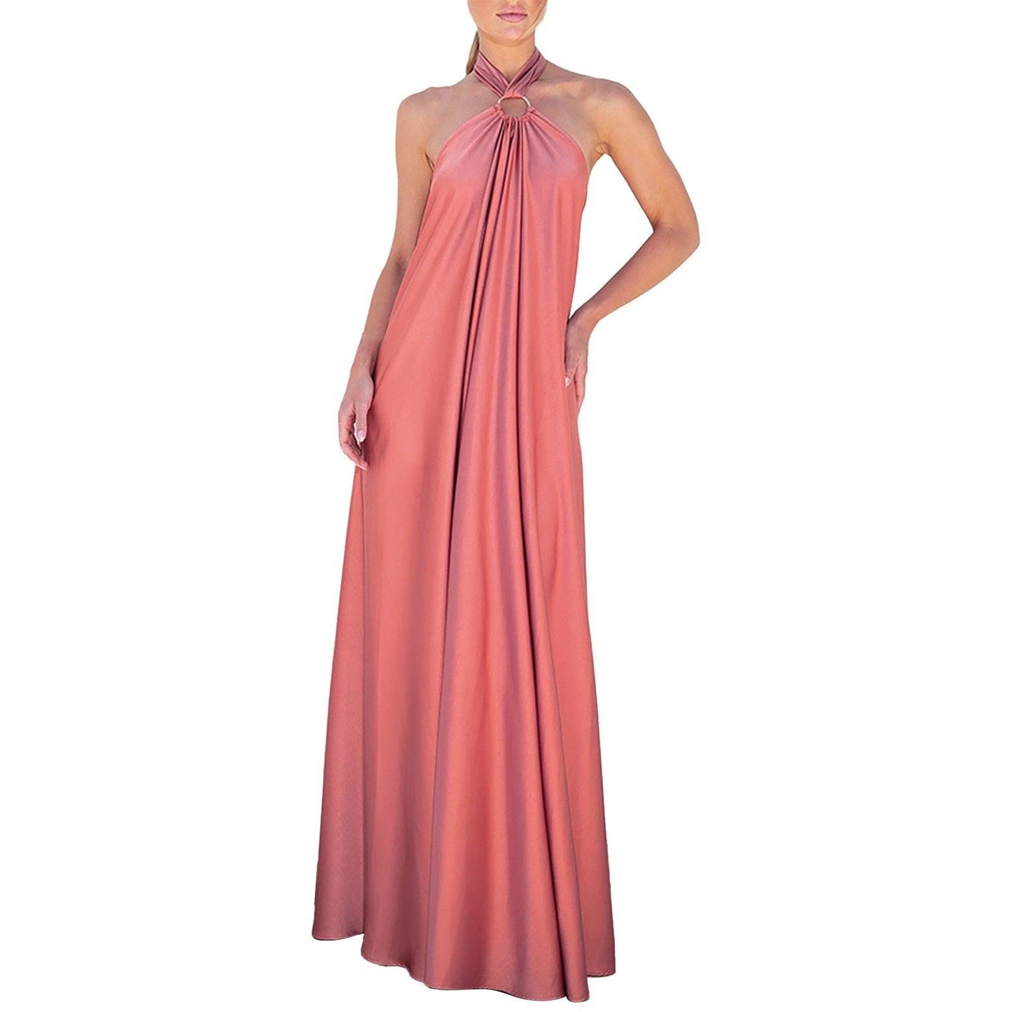 Long Formal Satin Dress Halter Neck Sleeveless