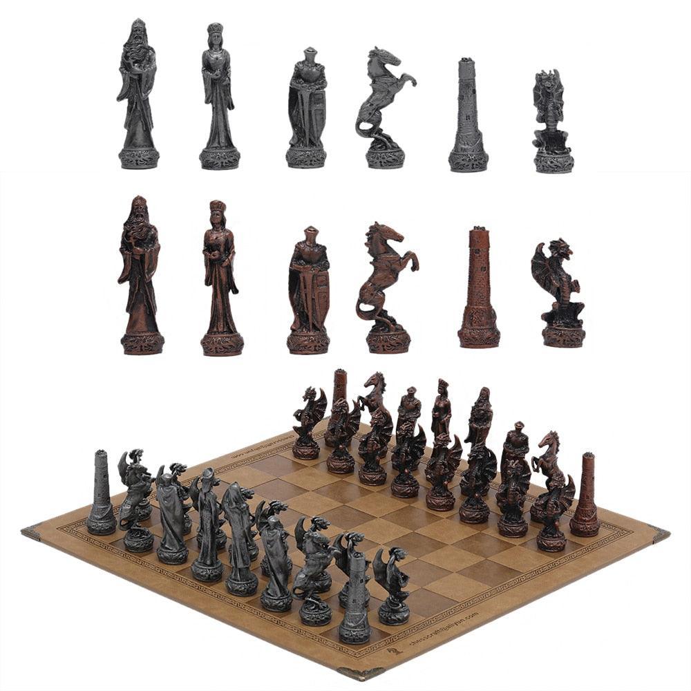 Luxury Chess Metal Theme Leather Board