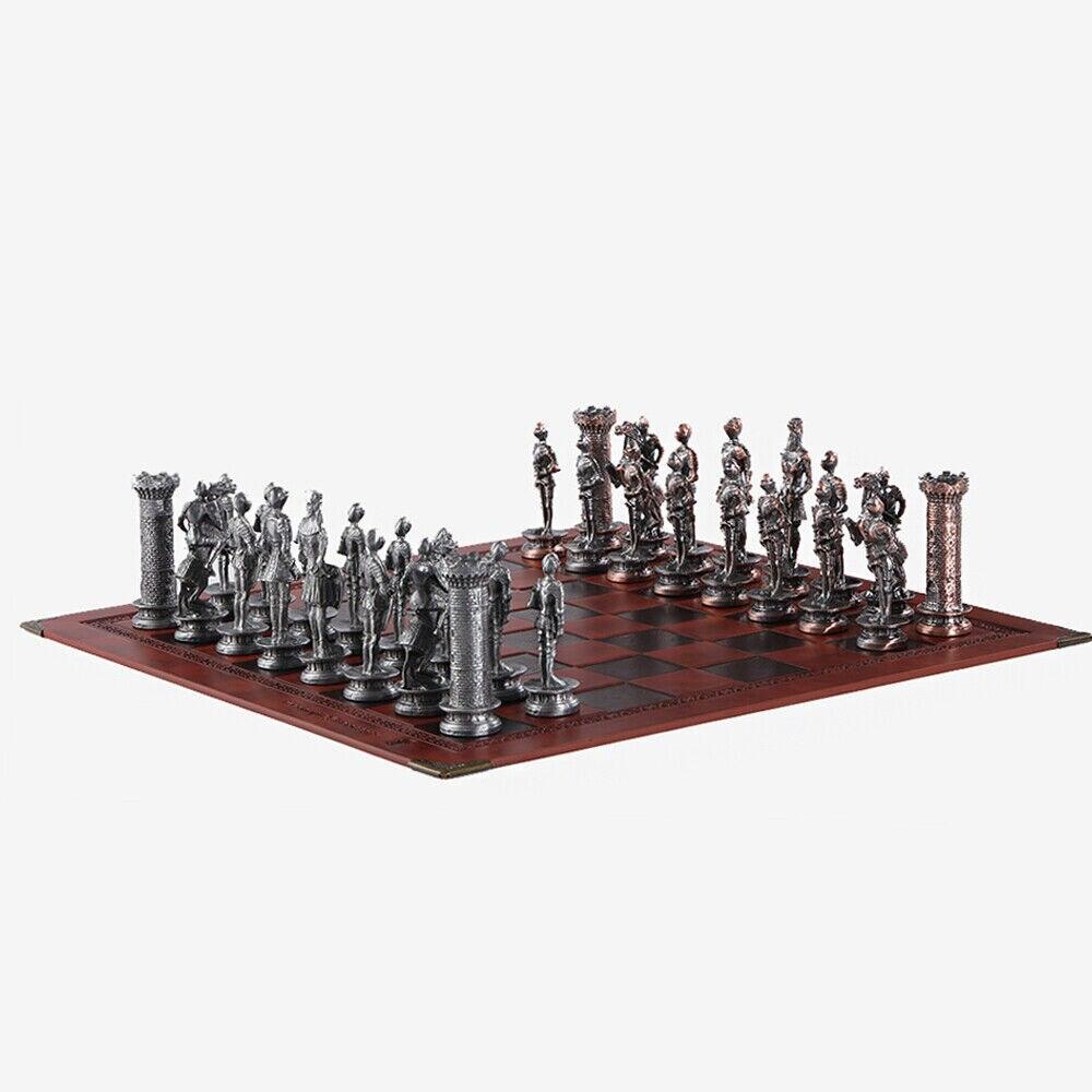 Luxury Chess Metal Theme Leather Board