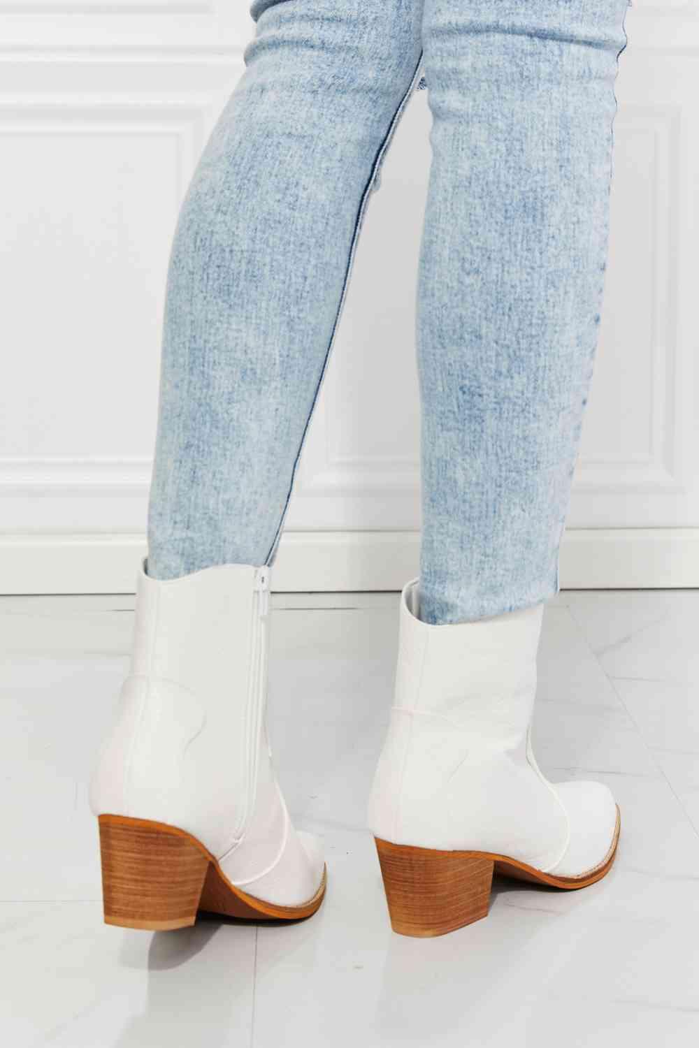 MMShoes Watertower Town Faux Leather Western Ankle Boots in White Carauana Store