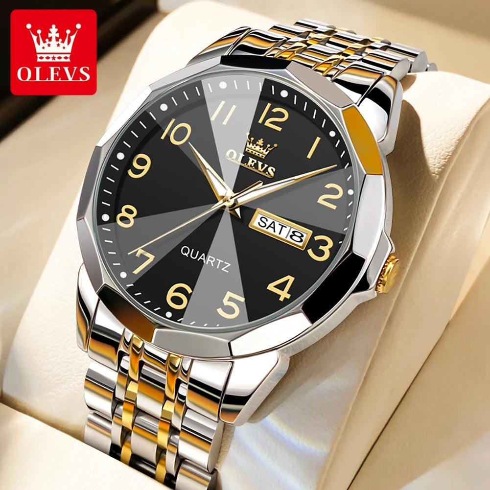 OLEVS Dance of Time: Stainless Steel Elegance with Eternal Calendars Couple's Watches Box Set