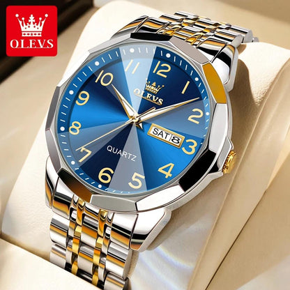 OLEVS Dance of Time: Stainless Steel Elegance with Eternal Calendars Couple's Watches Box Set