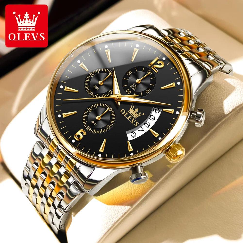 OLEVS Men's Watch Waterproof Luminous Wrist Watch Quartz Stainless Steel Watch for Men Pilot Top Brand Male Watches