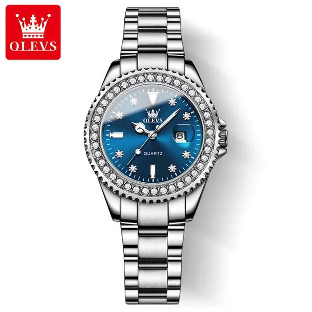 OLEVS Original Diamond Dial Quartz Watch for Women Fashion Elegant Ladies Watches Stainless Steel Waterproof Women's Wristwatch