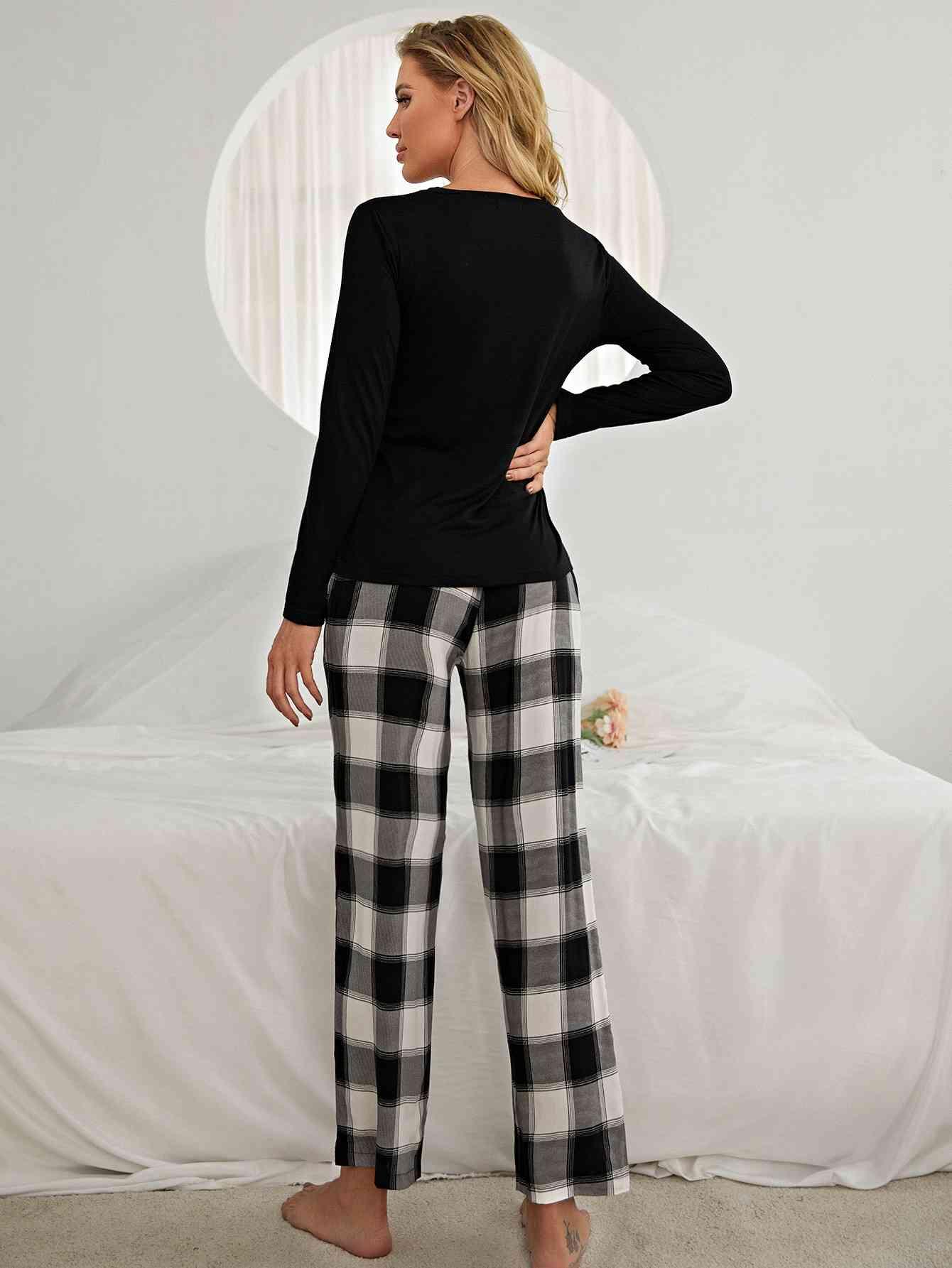 Plaid Heart Top and Pants Lounge Set Carauana Store