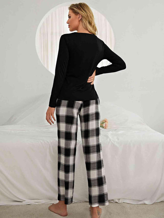 Plaid Heart Top and Pants Lounge Set Carauana Store