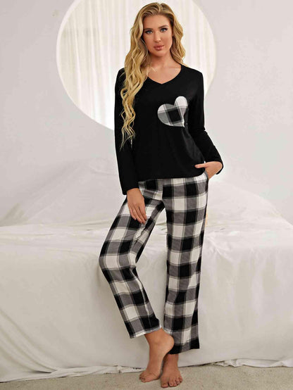 Plaid Heart Top and Pants Lounge Set Carauana Store