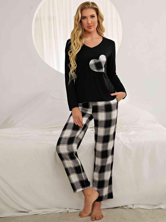 Plaid Heart Top and Pants Lounge Set Carauana Store