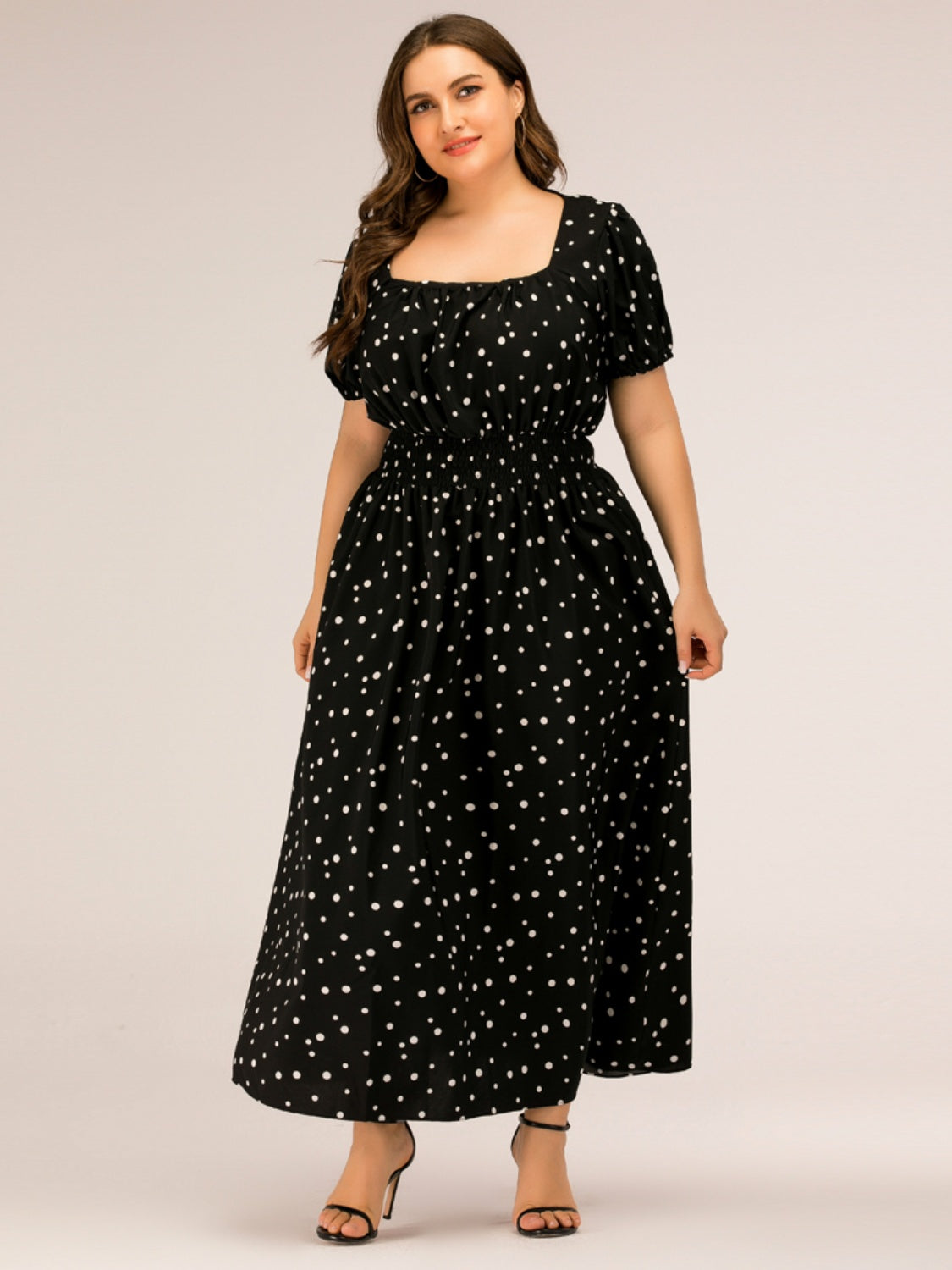 Plus Size Polka Dot Square Neck Dress Carauana Store