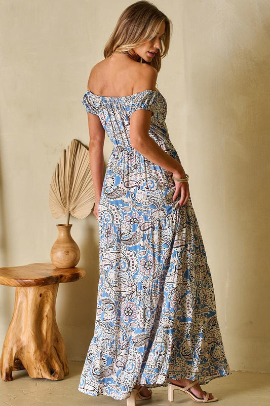 Printed Off-Shouder Short Sleeve Dress Carauana Store