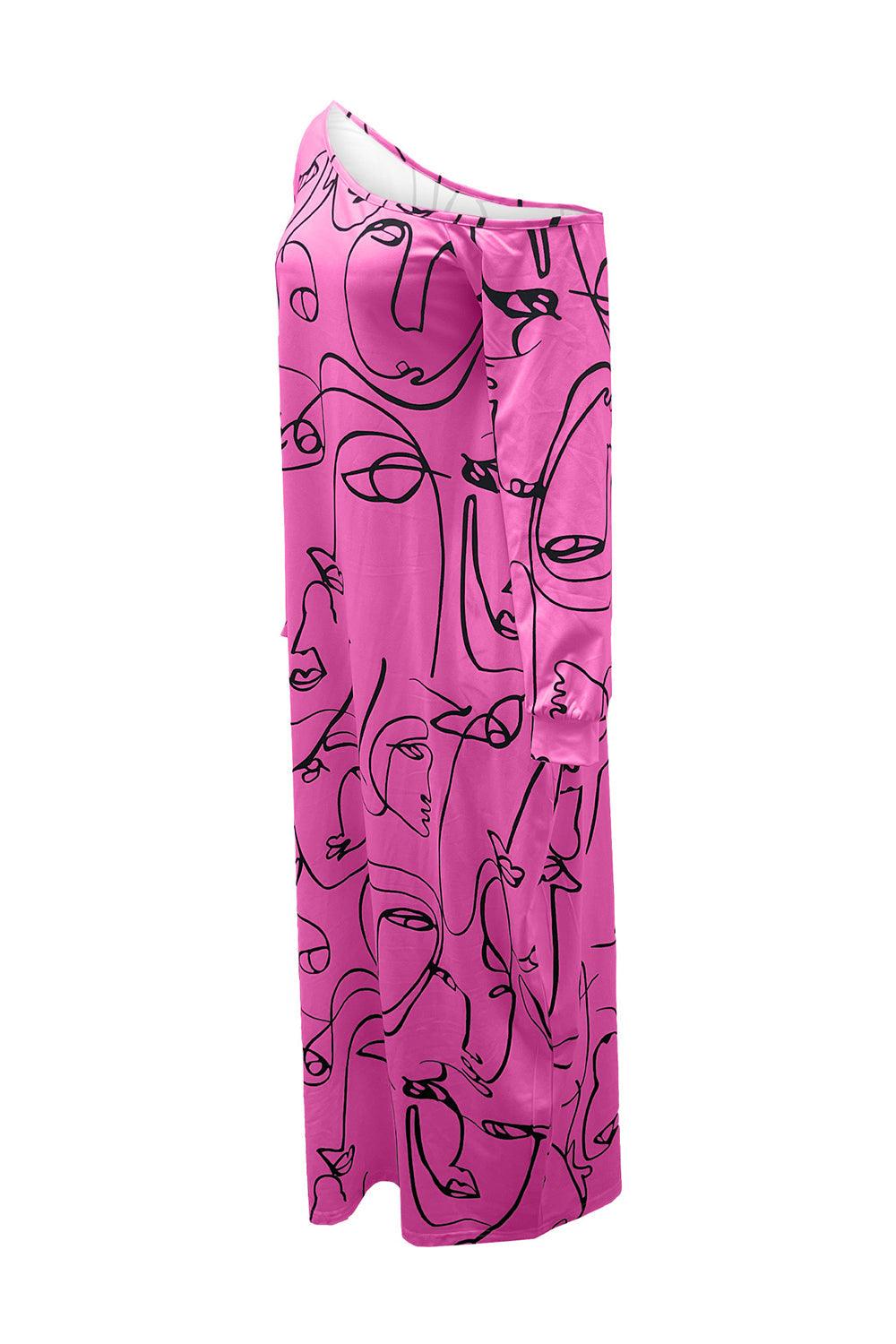 Printed Single Shoulder Lantern Sleeve Maxi Dress Carauana Store