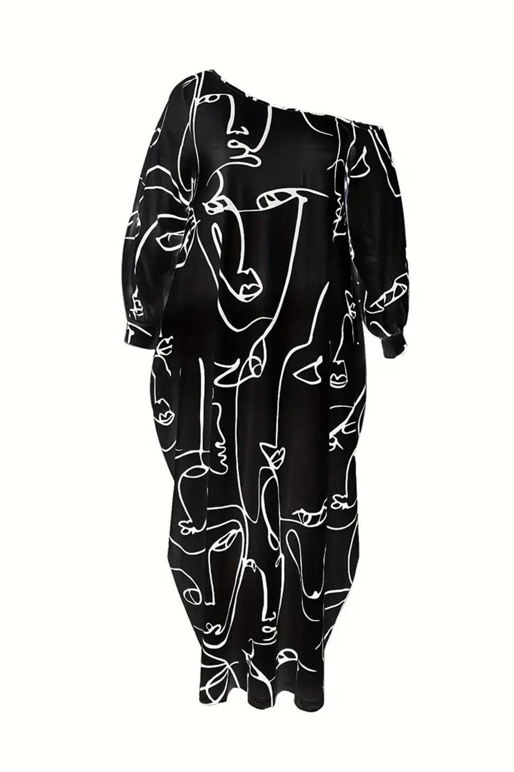 Printed Single Shoulder Lantern Sleeve Maxi Dress Carauana Store