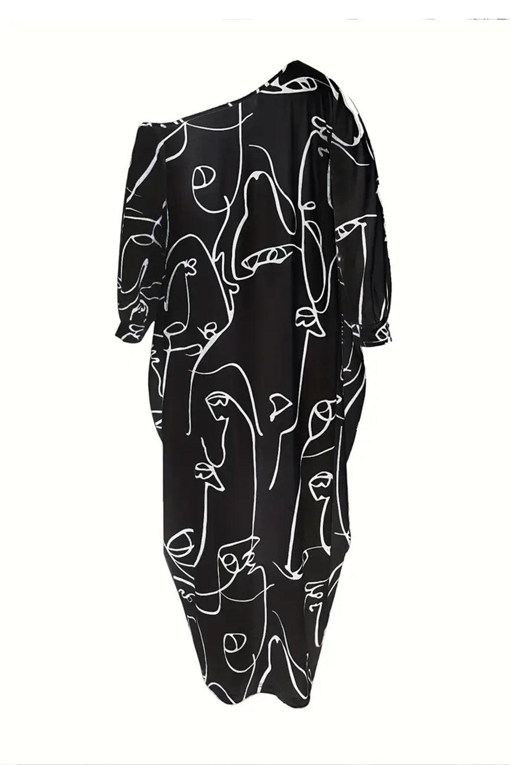 Printed Single Shoulder Lantern Sleeve Maxi Dress Carauana Store