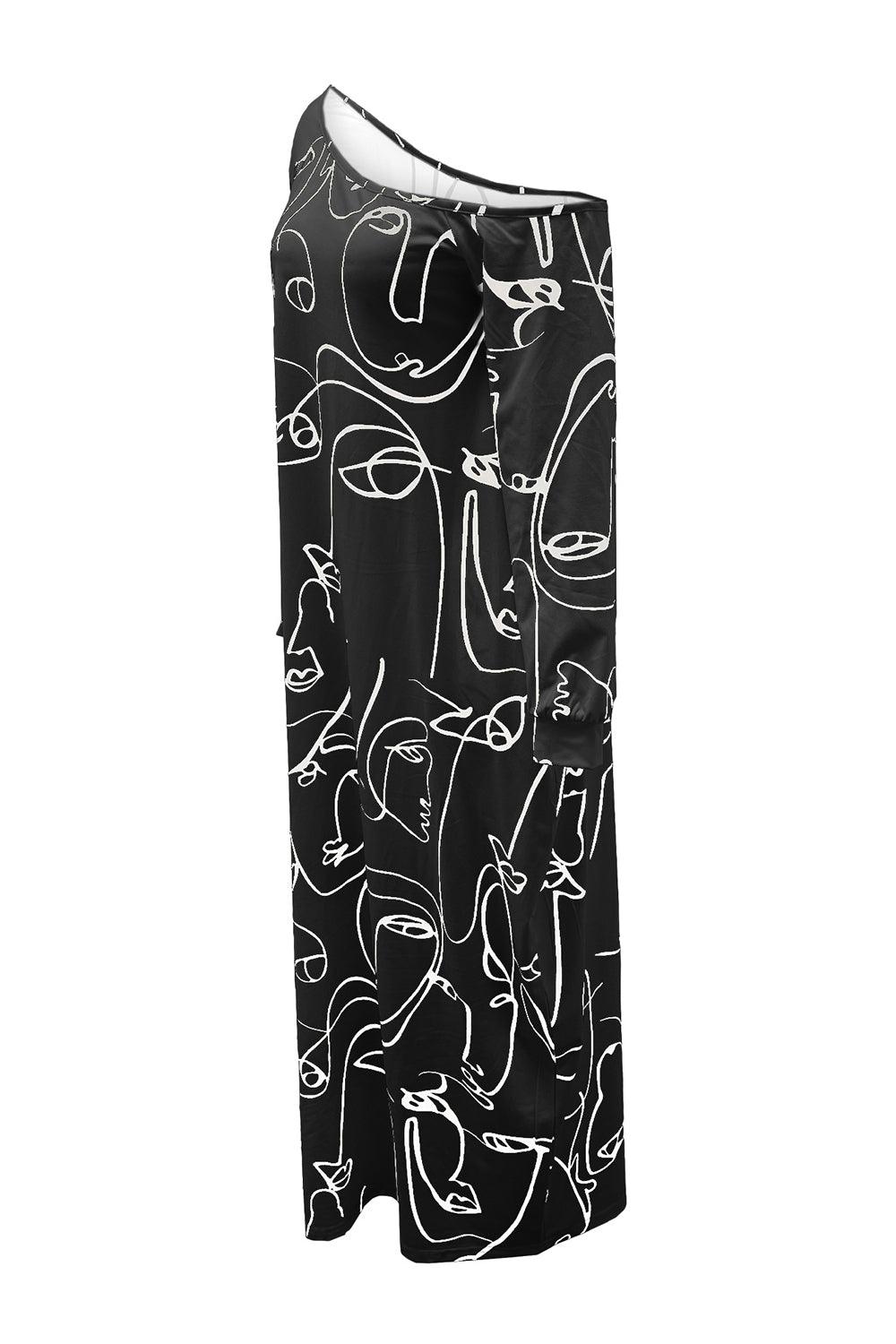 Printed Single Shoulder Lantern Sleeve Maxi Dress Carauana Store