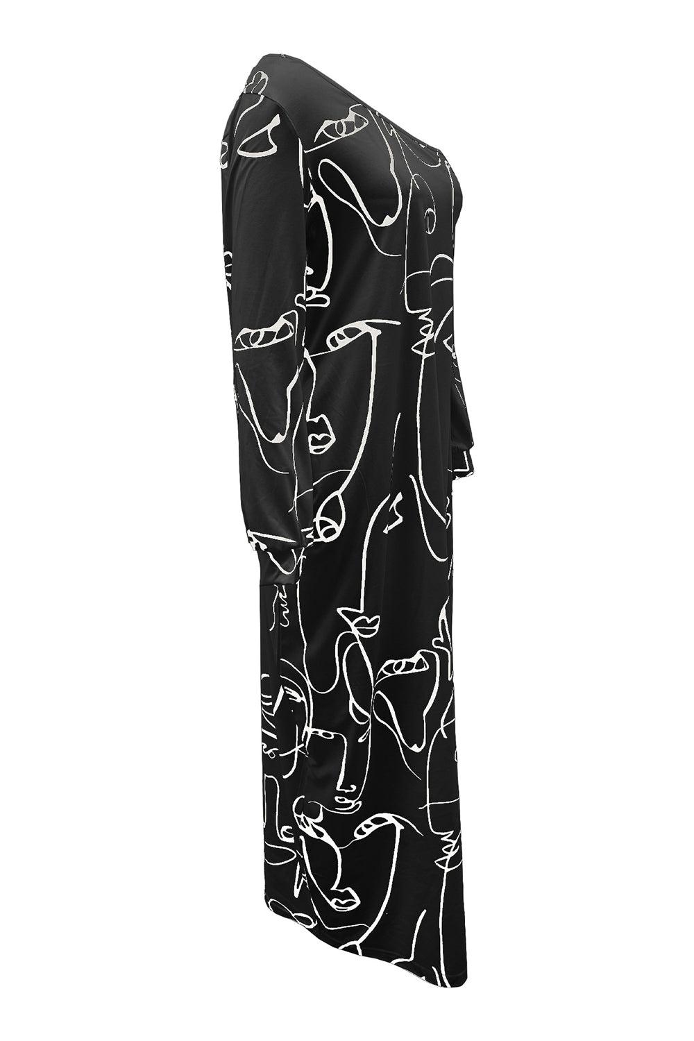 Printed Single Shoulder Lantern Sleeve Maxi Dress Carauana Store
