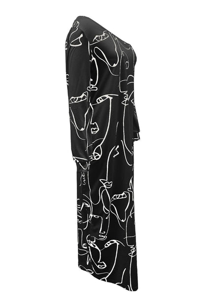 Printed Single Shoulder Lantern Sleeve Maxi Dress Carauana Store