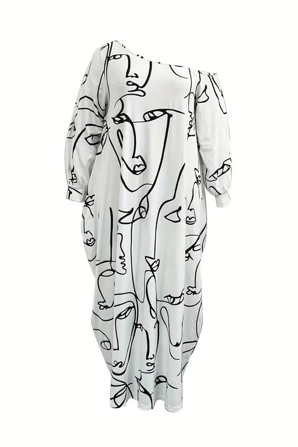 Printed Single Shoulder Lantern Sleeve Maxi Dress Carauana Store