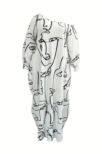 Printed Single Shoulder Lantern Sleeve Maxi Dress Carauana Store